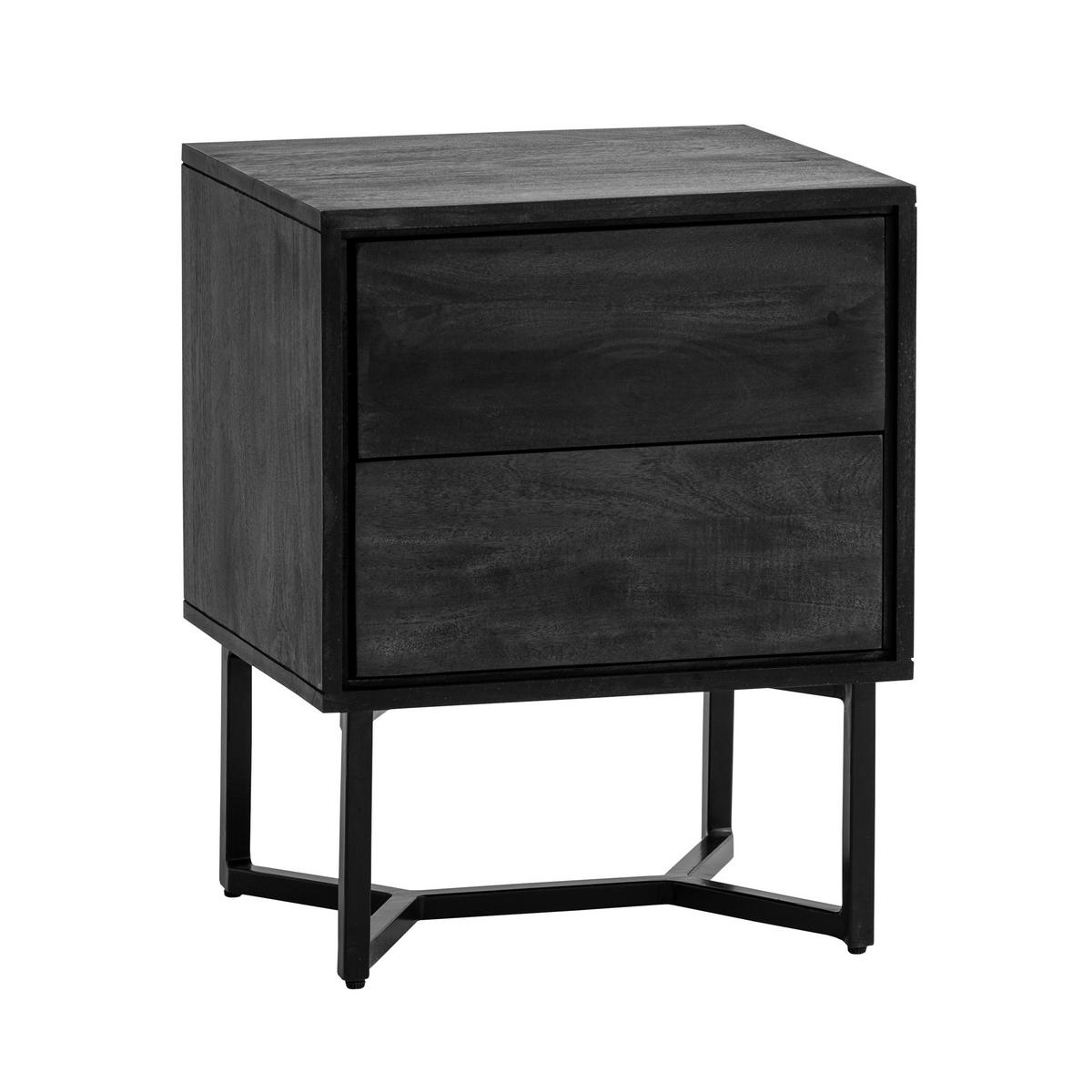 NACHTTISCH 45/57/40 cm  in massiv Akazie Schwarz  - Schwarz, Design, Holz/Metall (45/57/40cm) - Livetastic