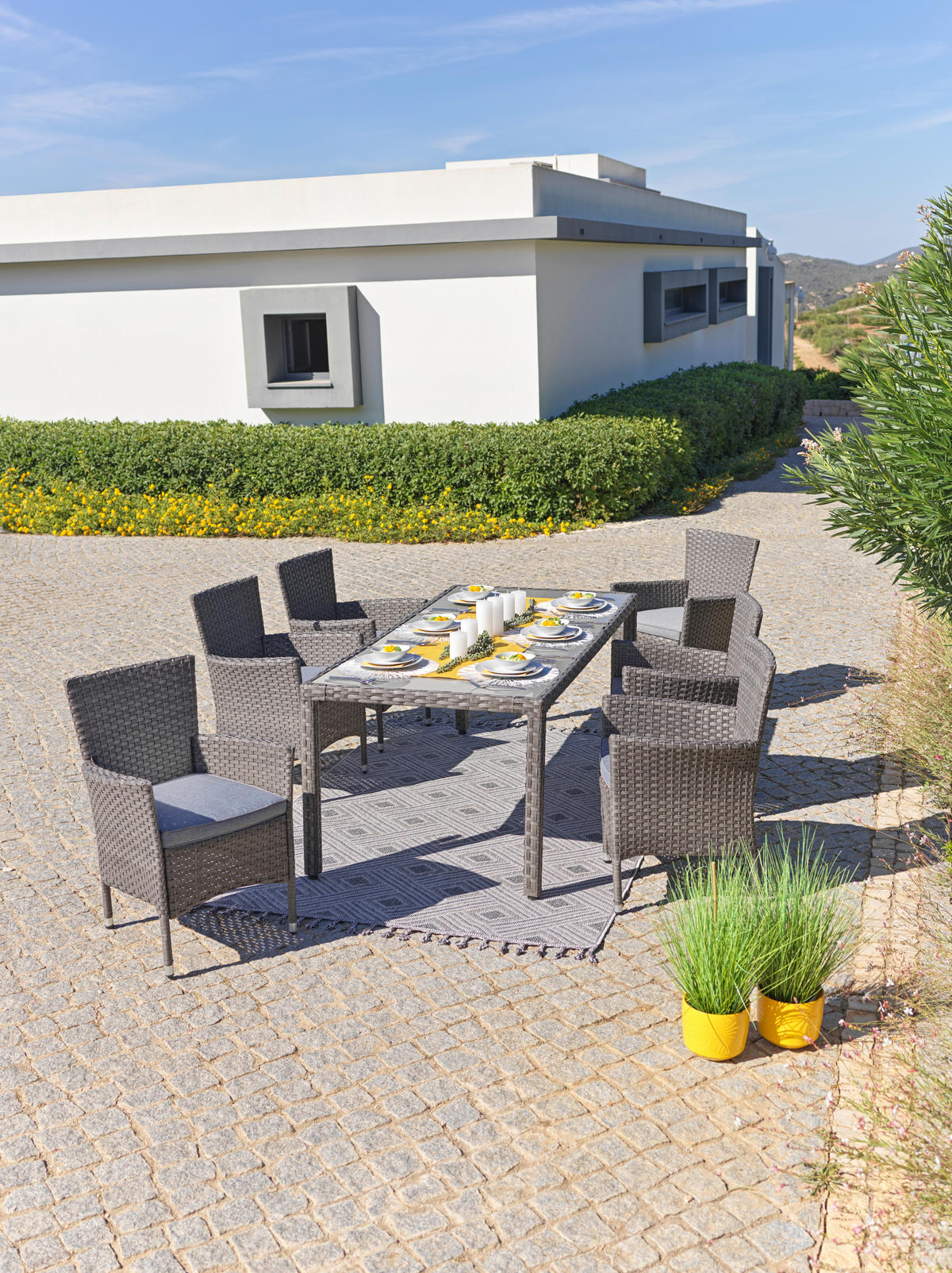 GARTENGARNITUR beschichtet Stahl  - Braun/Grau, MODERN, Glas/Kunststoff - Ambia Garden