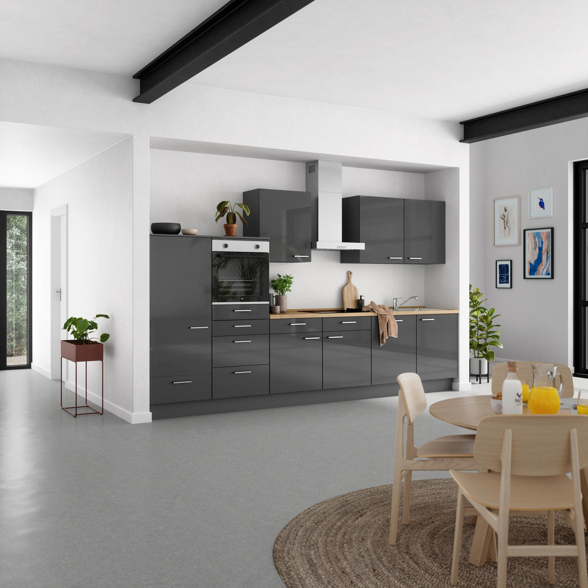 KÜCHENBLOCK 360 cm   in Eichefarben, Schieferfarben  - Schieferfarben/Edelstahlfarben, MODERN, Holzwerkstoff/Metall (360cm) - Nobilia