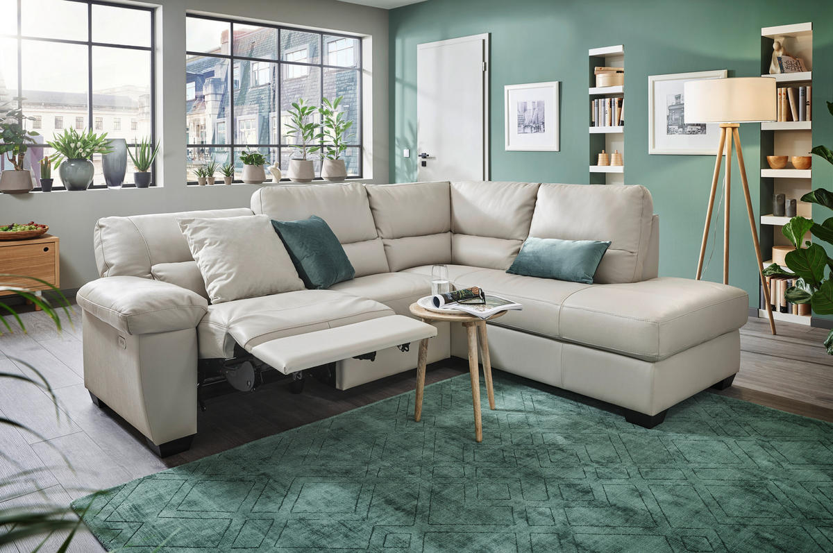 ECKSOFA in Kombination Echtleder/Lederlook Greige  - Greige, Konventionell, Leder/Kunststoff (248/201cm) - Livetastic