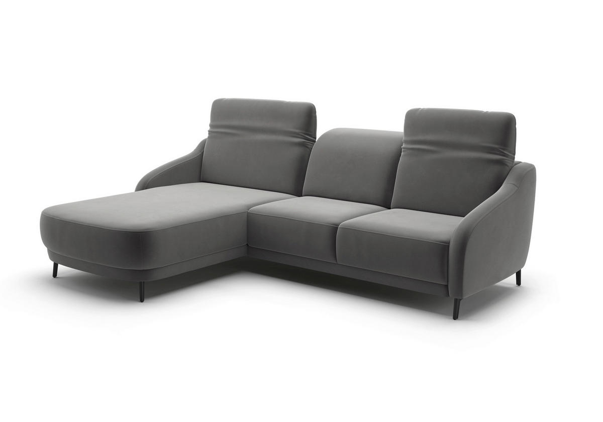ECKSOFA BLUES V Grau Samt  - Schwarz/Grau, MODERN, Textil/Metall (191/271cm) - Sit & More