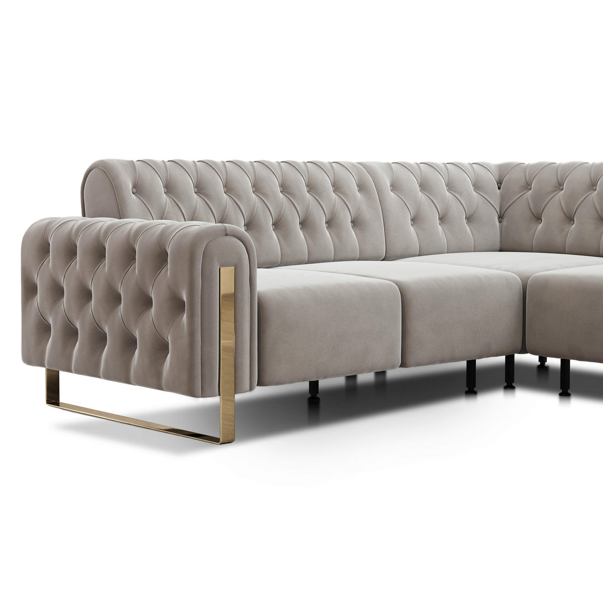 ECKSOFA  in Velours Beige  264/264 cm  - Beige/Goldfarben, KONVENTIONELL, Textil/Metall (264/264cm) - Carryhome