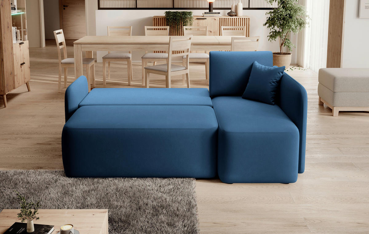 ECKSOFA in Plüsch Blau  206/150 cm  - Blau/Schwarz, Design, Kunststoff/Textil (206/150cm) - MID.YOU