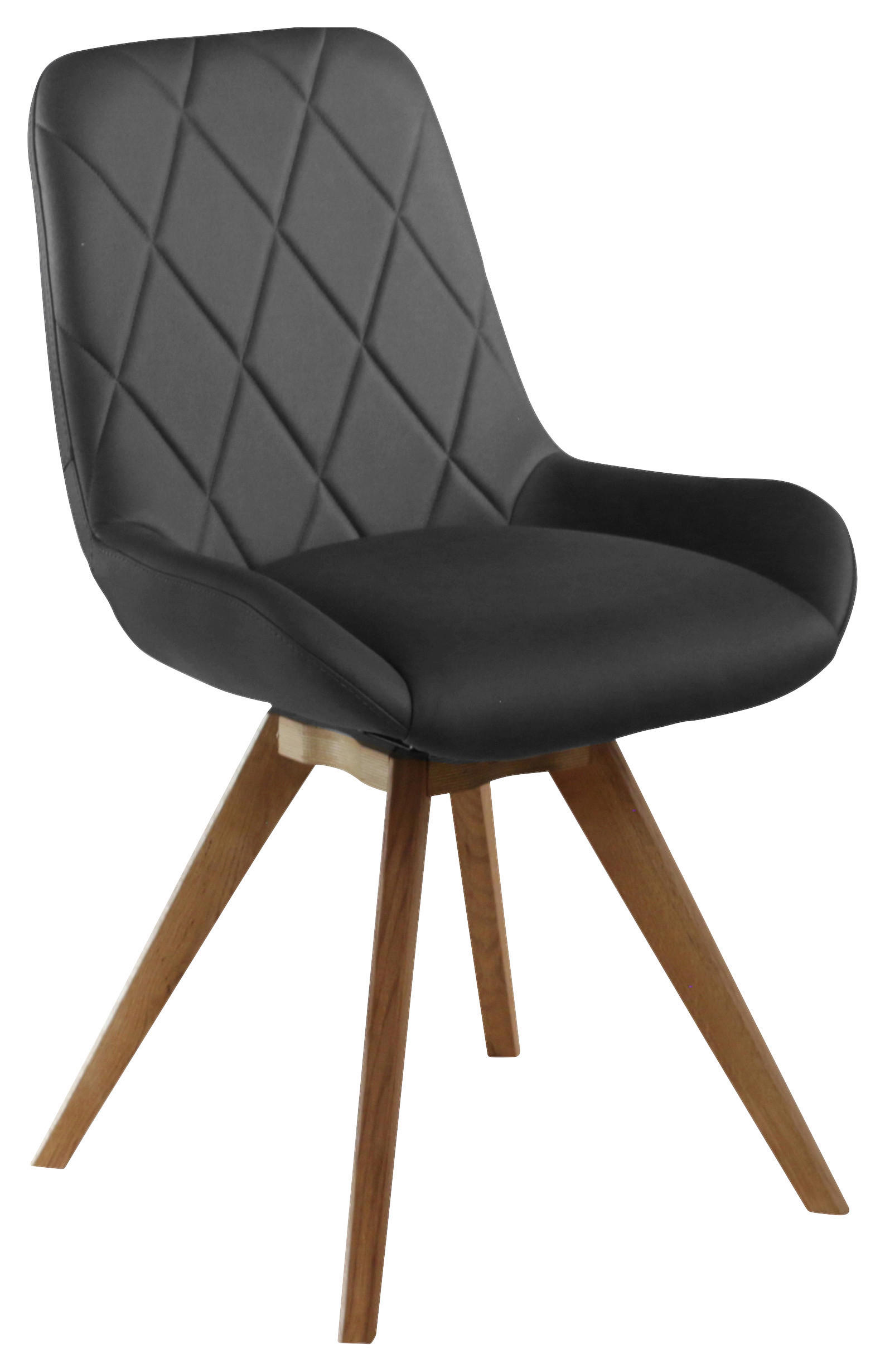 STUHL Lederlook (vegan) Dunkelgrau, Eichefarben Eiche teilmassiv  - Dunkelgrau/Eichefarben, KONVENTIONELL, Holz/Textil (58/87/64,5cm) - Linea Natura