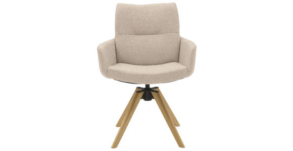 ARMLEHNSTUHL  Sitzfläche 360° drehbar, mit Griff Flachgewebe  Sandfarben  - Sandfarben/Eichefarben, Design, Holz/Textil (62/90/68cm) - Valnatura