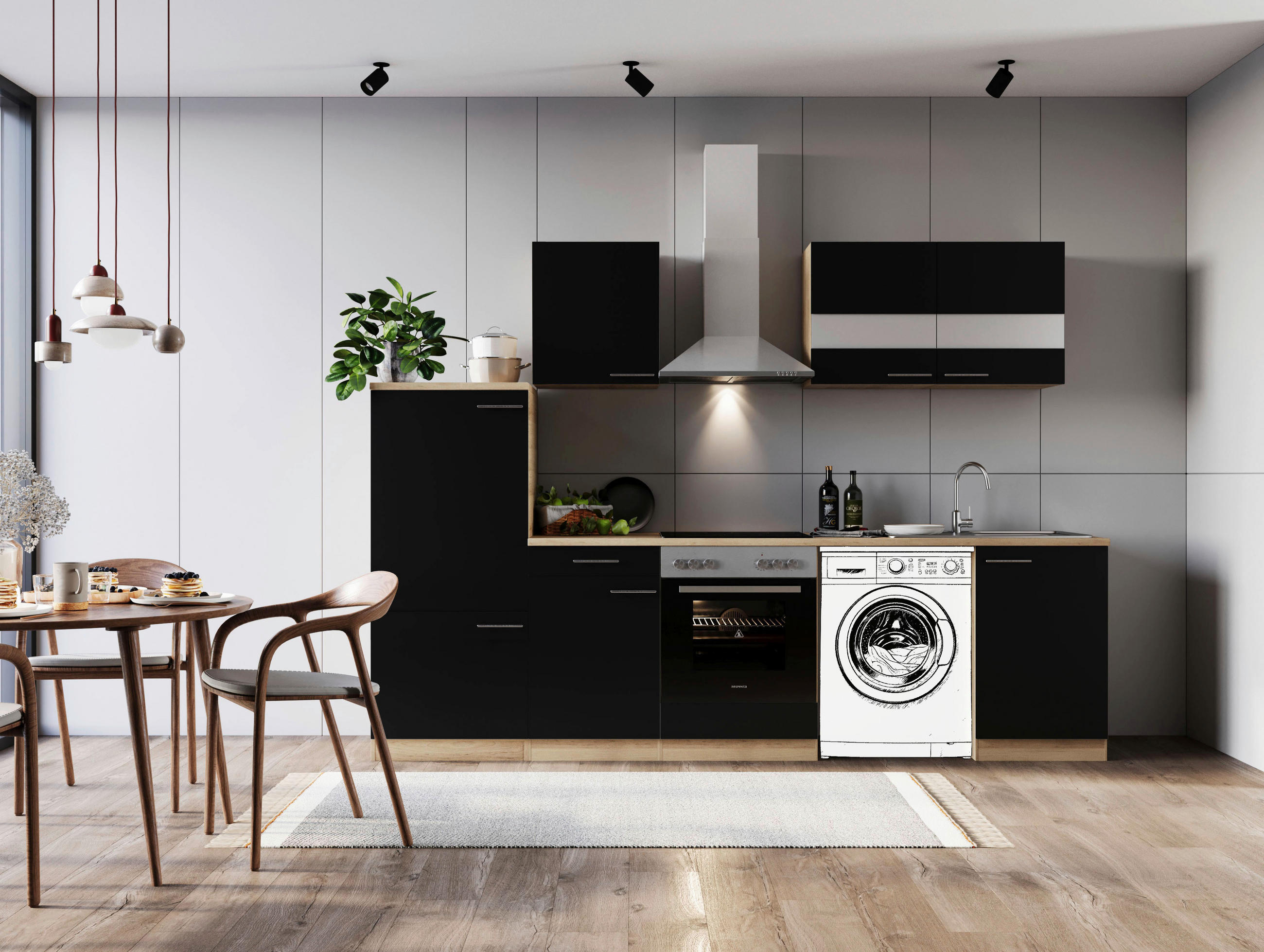 MODULKÖK 280 cm   i svart  - stålfärgad/svart, Basics, metall/trämaterial (280cm) - Respekta