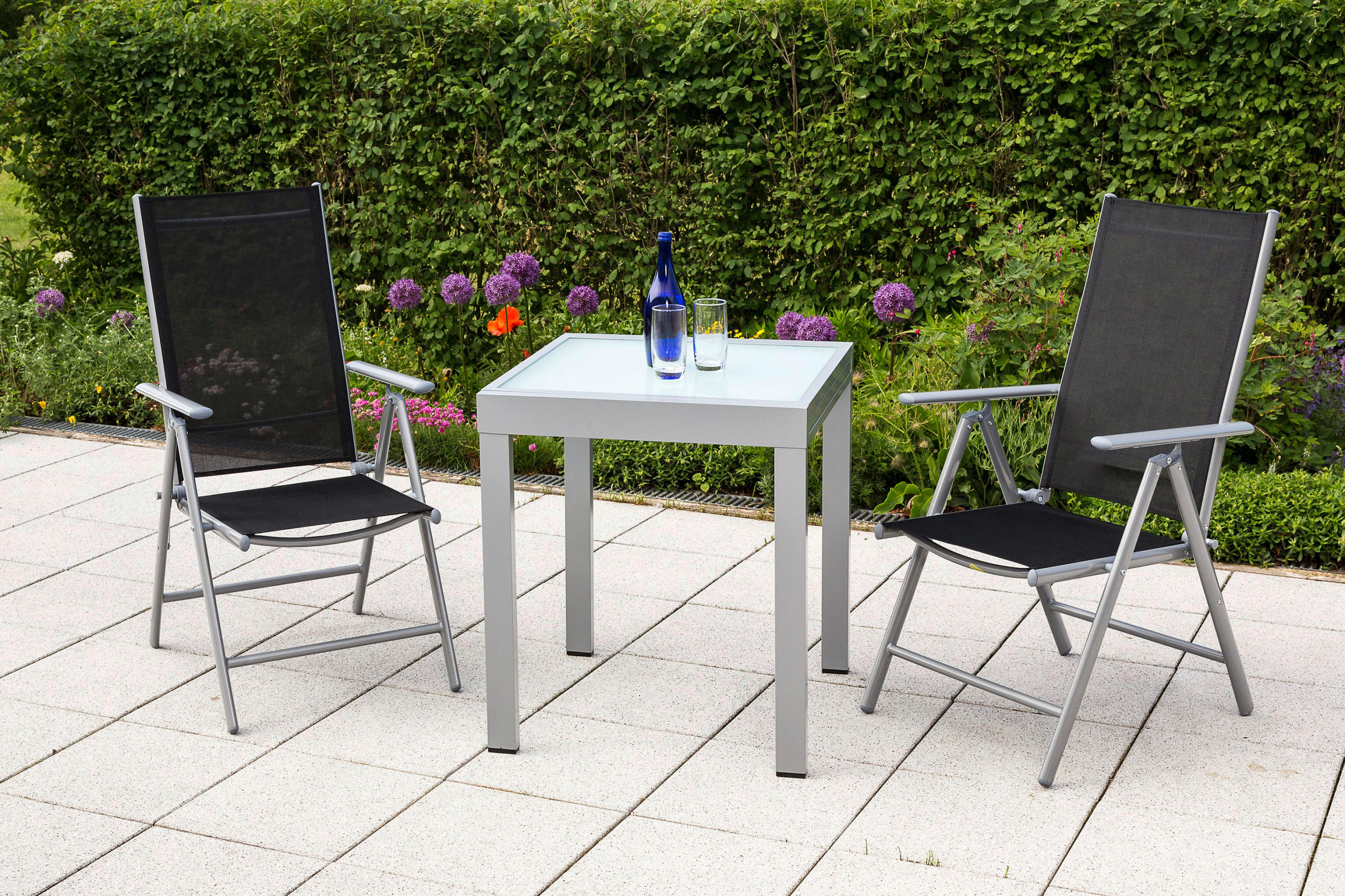 GARTENSET 3-teilig Aluminium 3-teilig  - Silberfarben/Schwarz, MODERN, Textil/Metall - Gardenson