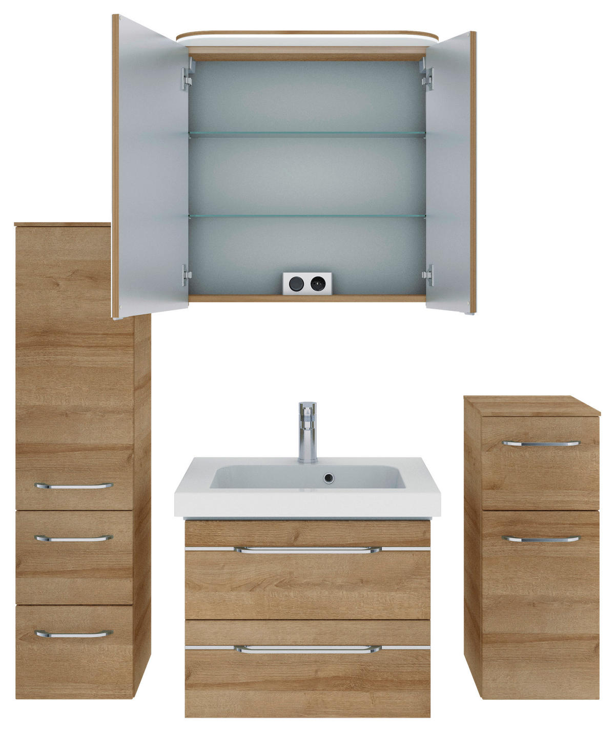 BADEZIMMER 5-teilig  in 148 cm  - Chromfarben/Eichefarben, KONVENTIONELL, Glas/Keramik (148cm) - Pelipal