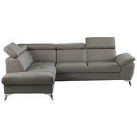 Colțar Extensibil, piele, nămol - nămol/culoare crom, metal/piele (197/252cm) - Celina Home