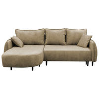 ECKSOFA MURANO Beige Chenille Zierkissen, Rückenkissen, Bettkasten  - Beige/Schwarz, Design, Holz/Textil (167/242cm) - MID.YOU