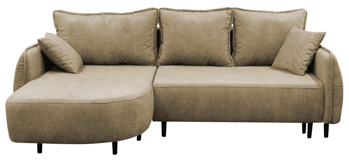 ECKSOFA MURANO Beige Chenille Zierkissen, Rückenkissen, Bettkasten  - Beige/Schwarz, Design, Holz/Textil (167/242cm) - MID.YOU