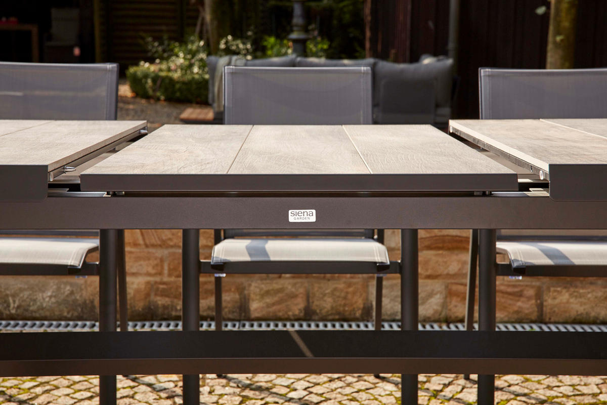 GARTENTISCH 160-200/90/77 cm Metall rechteckig  - Graubraun/Anthrazit, Basics, Keramik/Metall (160-200/90/77cm) - Siena Garden