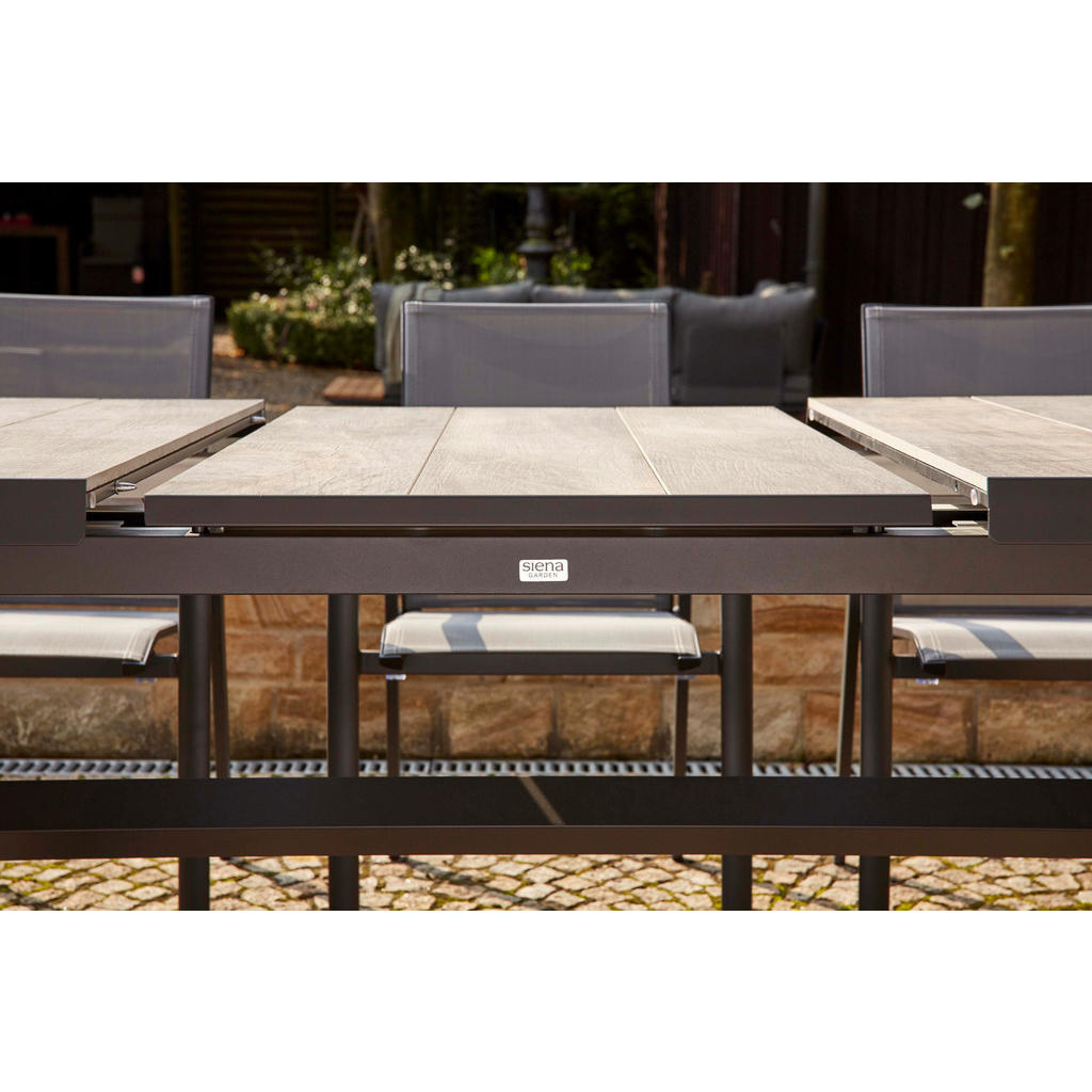 Thumbnail - Siena Garden Gartentisch, Anthrazit, Graubraun, Metall, rechteckig, X-Form, eckig, 90x77x160-200 cm, ausziehbar, UV-best...