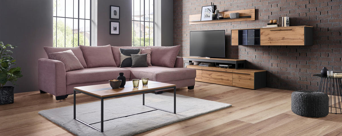 ECKSOFA Rosa Cord  - Schwarz/Rosa, KONVENTIONELL, Holz/Textil (267/181cm) - Carryhome