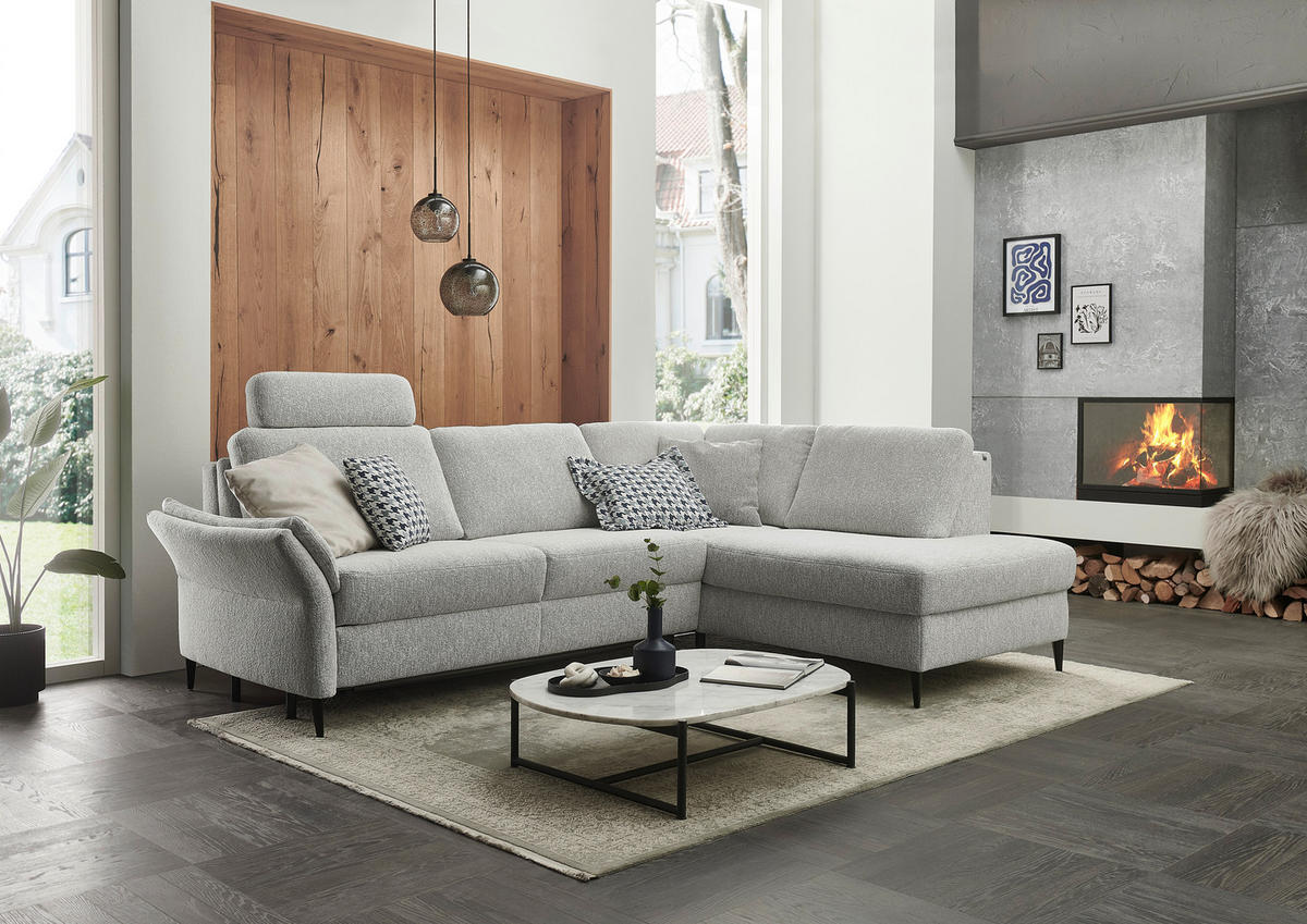 ECKSOFA Webstoff Ecru  - Ecru/Schwarz, Konventionell, Textil/Metall (277/201cm) - Dieter Knoll