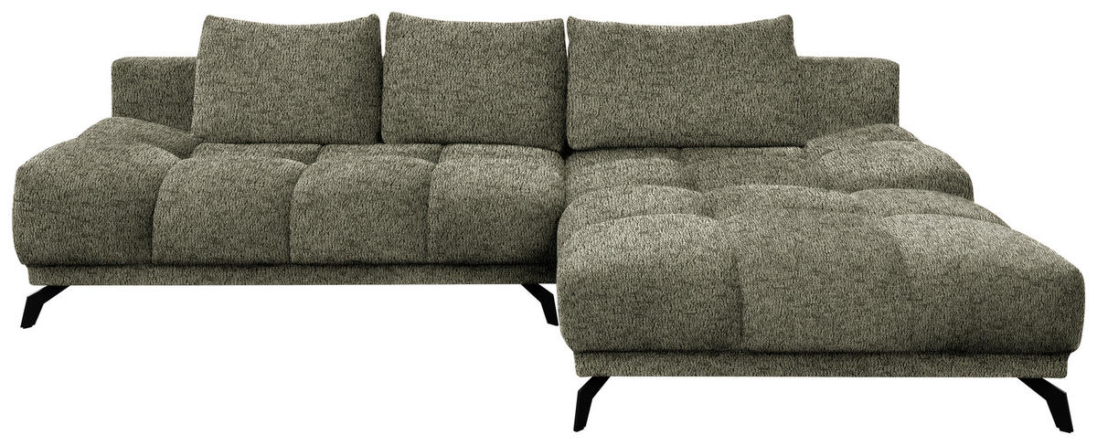 ECKSOFA in Chenille Olivgrün  - Schwarz/Olivgrün, Modern, Textil/Metall (290/182cm) - Hom`in