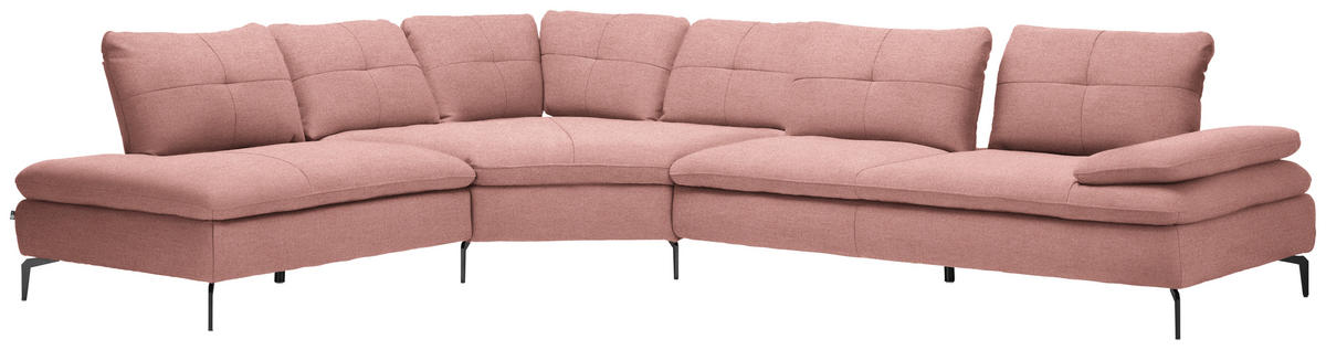 ECKSOFA in Flachgewebe Altrosa  - Schwarz/Altrosa, Design, Textil/Metall (271/344cm) - Chilliano