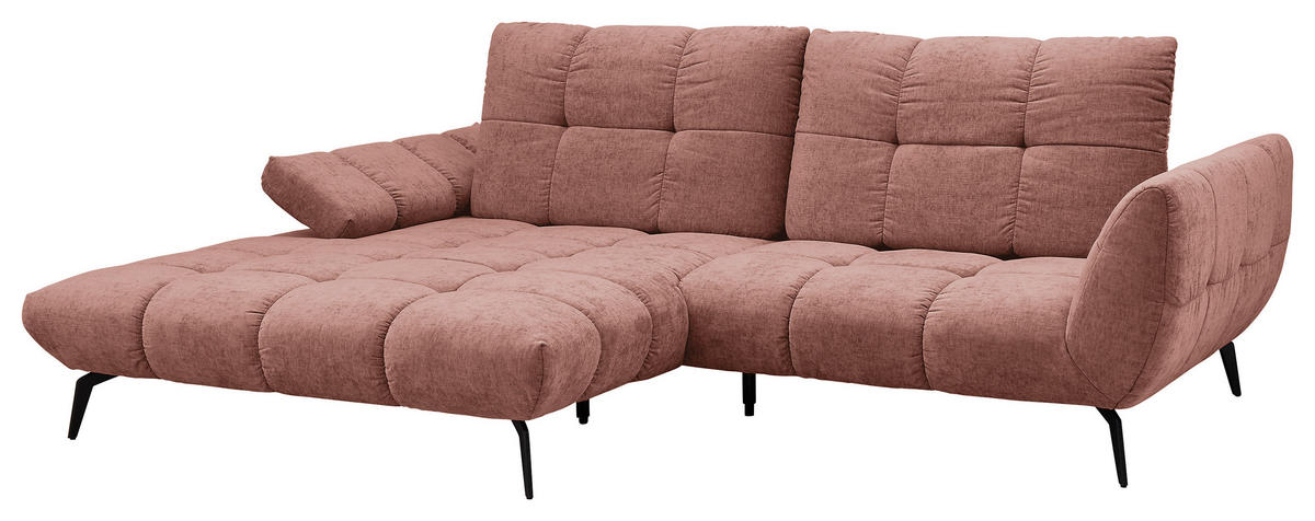 ECKSOFA Kupferfarben Flachgewebe Rücken echt, Sitztiefenverstellung  - Schwarz/Kupferfarben, KONVENTIONELL, Textil/Metall (211/273cm) - SetOne by Musterring