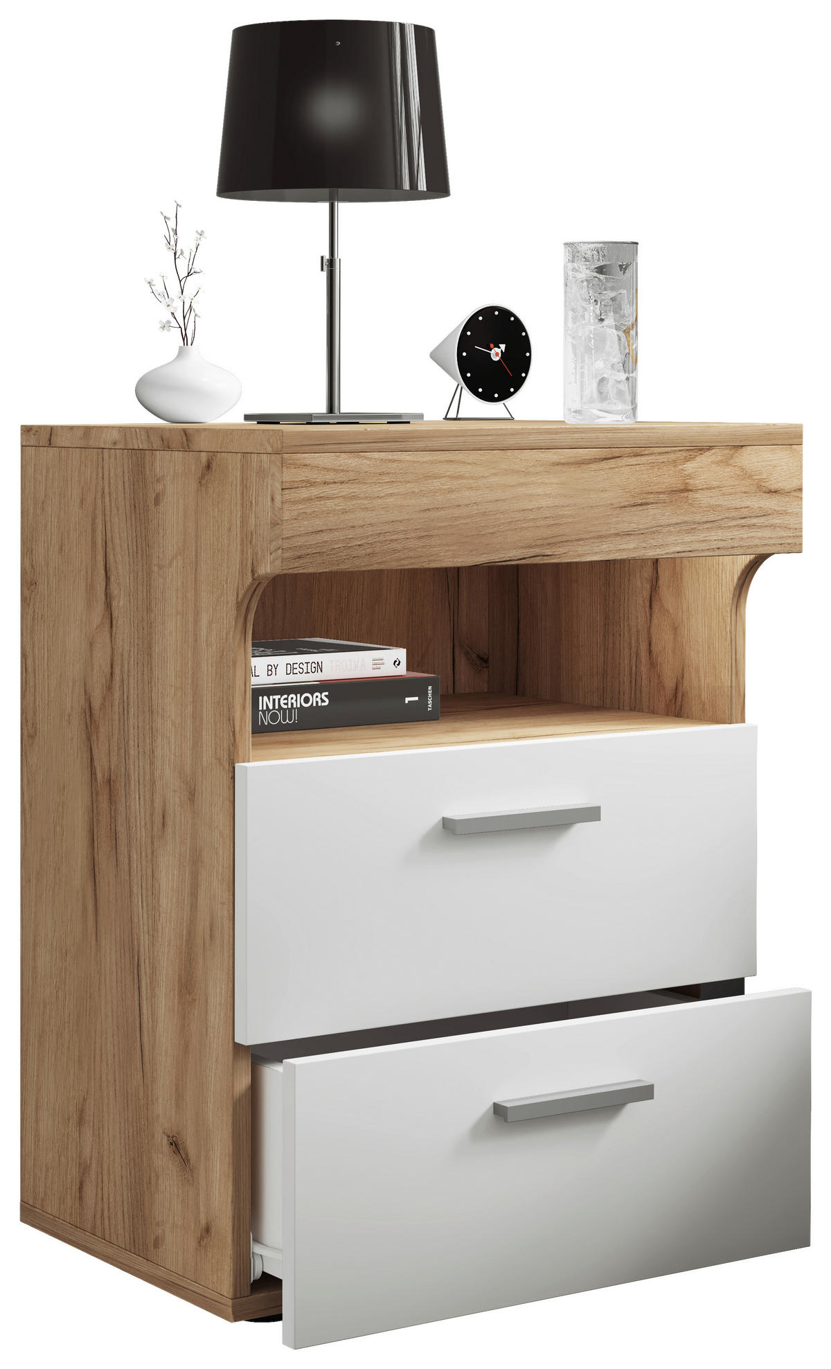 SÄNGBORD i vit, honungsek  - vit/honungsek, Modern, trämaterial/plast (45/61/39cm) - MID.YOU