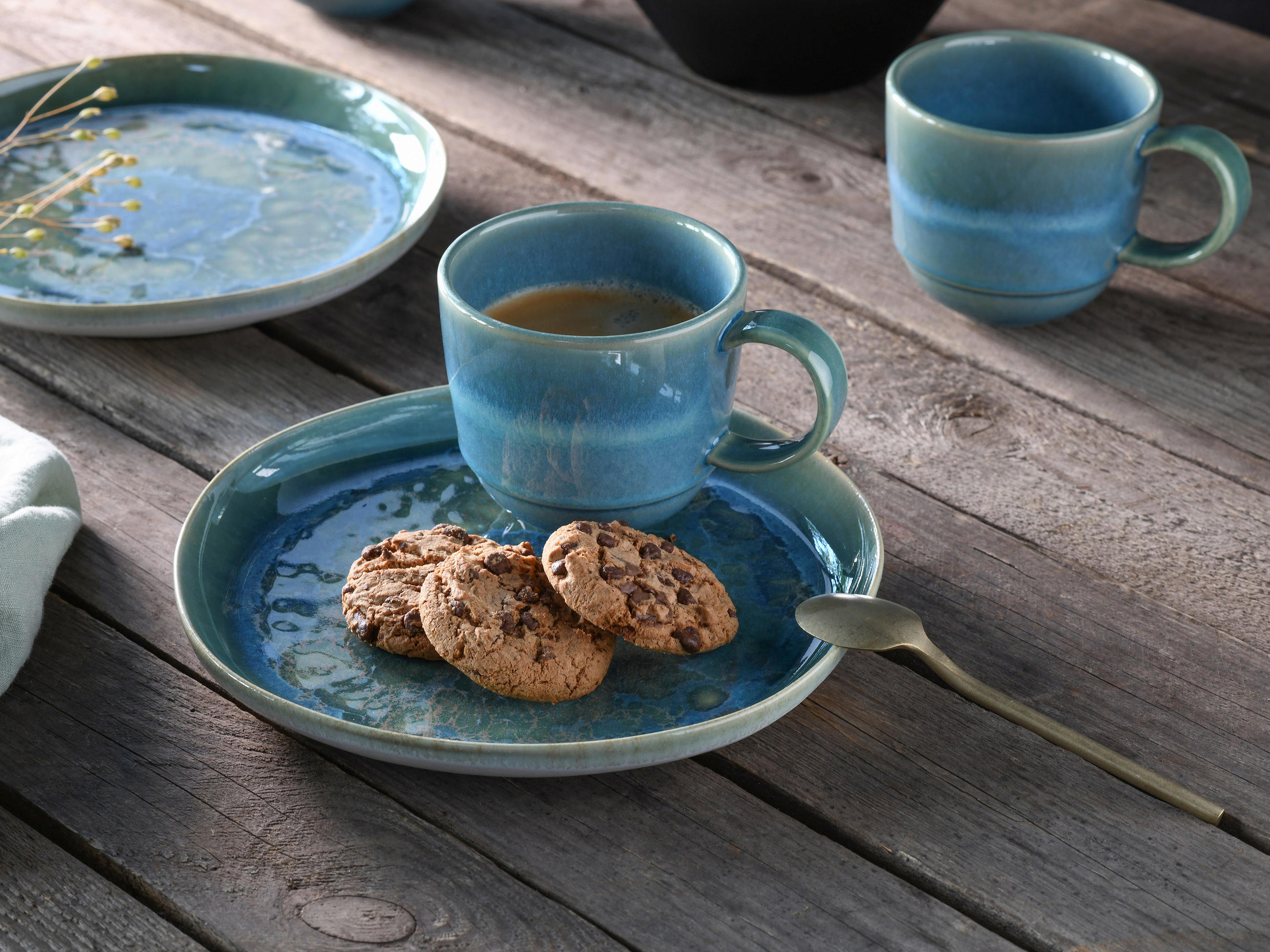 KAFFEEBECHERSET YUKI 4-teilig - Blau/Grün, Basics, Keramik (16/9/10cm) - Creatable