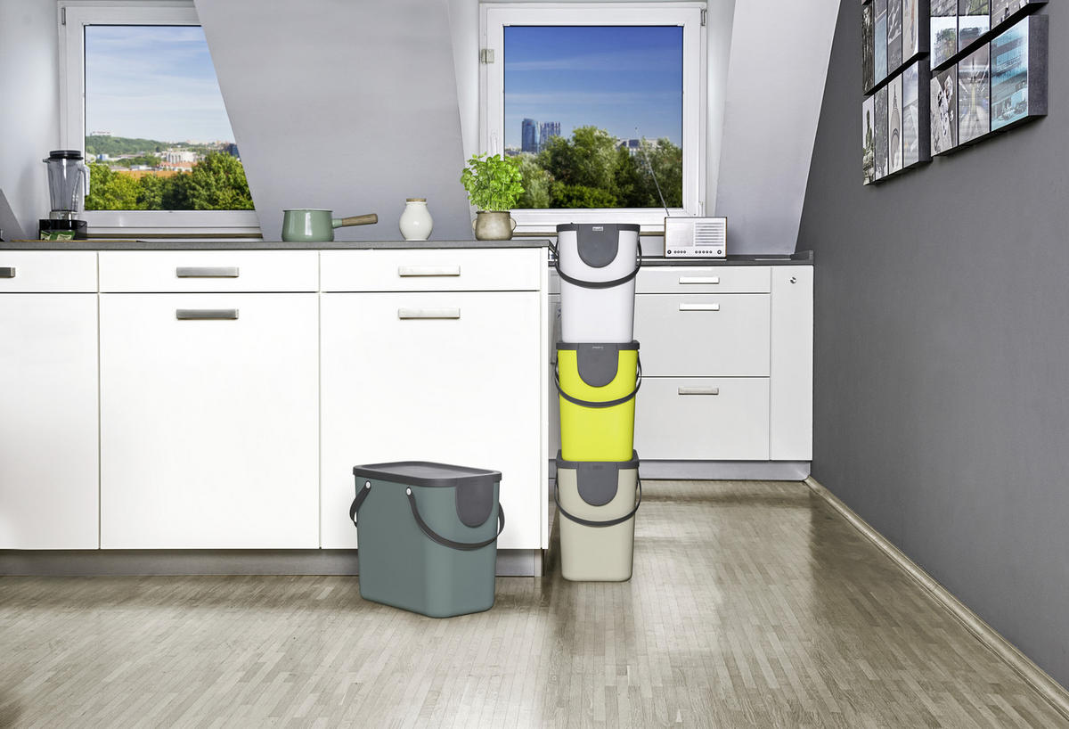 ABFALLSAMMLER ALBULA 25 L  - Türkis/Dunkelgrün, Basics, Kunststoff (23,5/34/40cm) - Rotho