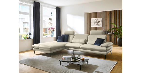 ECKSOFA in Echtleder Ecru 195/308 cm - Ecru/Schwarz, Design, Leder/Metall (195/308cm) - Dieter Knoll