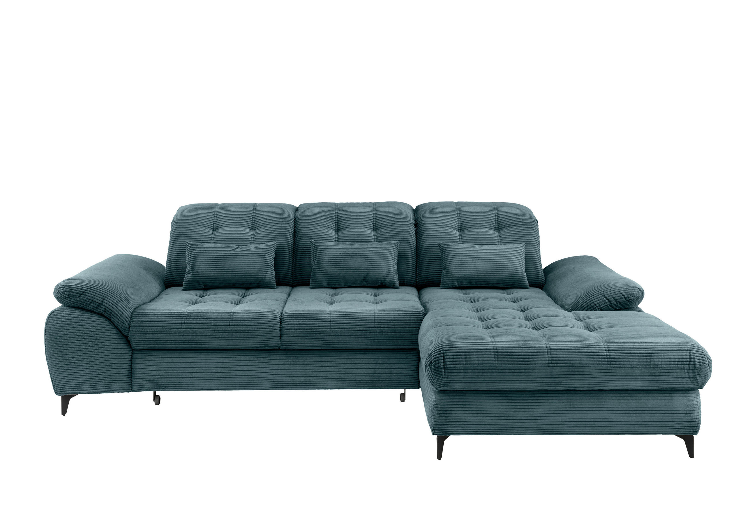 ECKSCHLAFSOFA Cord Petrol  - Petrol/Schwarz, MODERN, Textil/Metall (273/189cm) - Livetastic