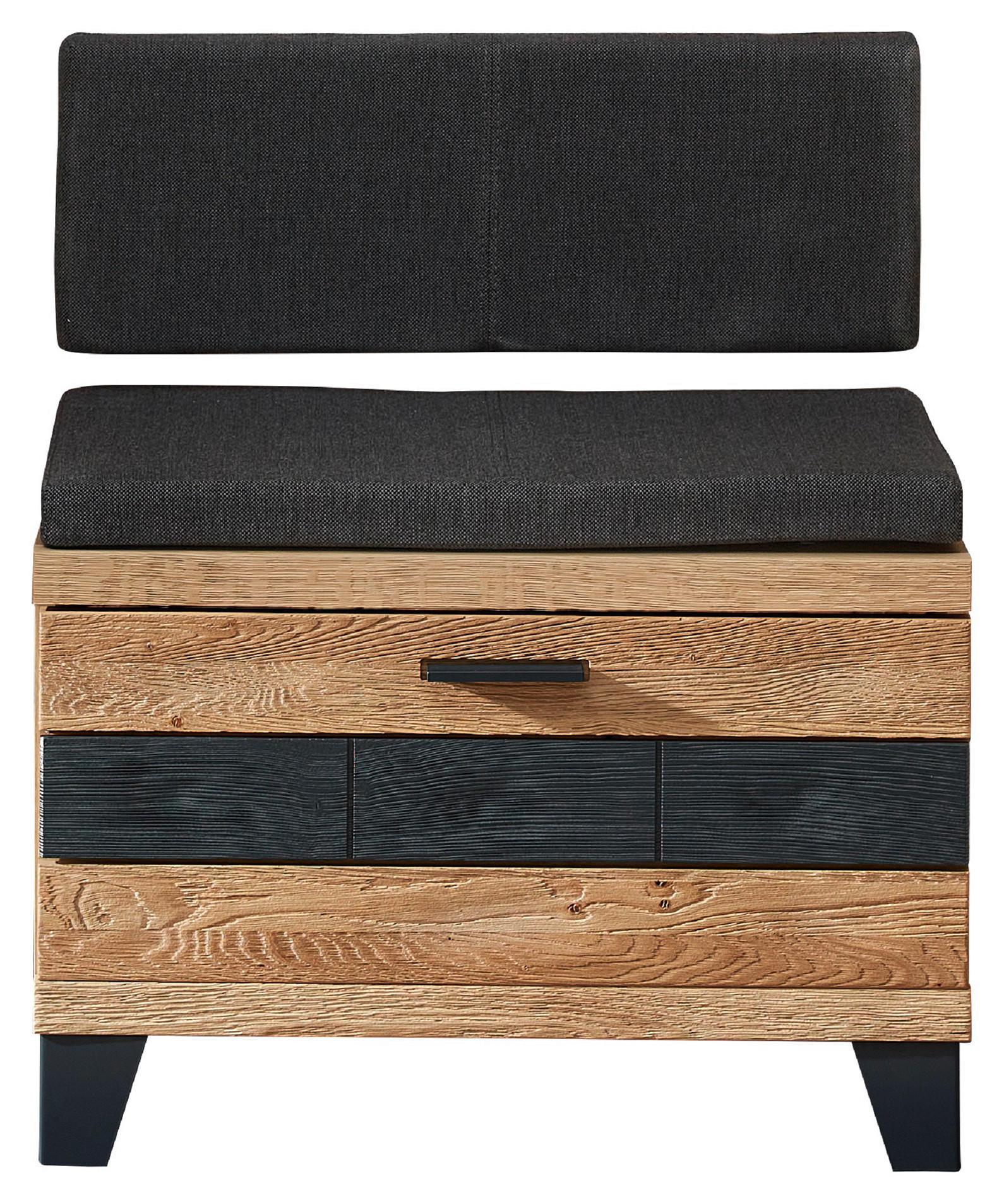 GARDEROBENBANK Wildeiche massiv Eichefarben, Dunkelgrau  - Eichefarben/Dunkelgrau, Natur, Holz/Textil (70/79/38cm)