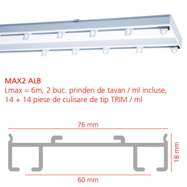 șINĂ PENTRU PERDEA 300 cm  - alb, Basics, metal (300cm)