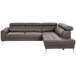 ECKSOFA Grau Echtleder  - Chromfarben/Grau, Design, Leder/Metall (262/213cm) - Hom`in