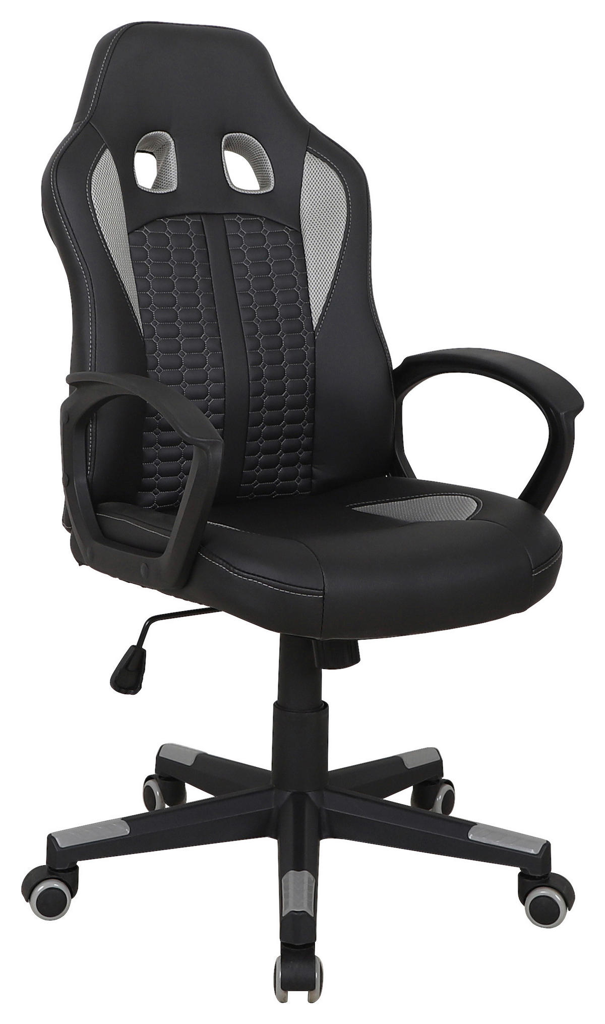 GAMER SZÉK  bőrhatású textil, feszített neccháló fekete, világosszürke  - világosszürke/fekete, Modern, műanyag/textil (56/104-113/64cm) - Carryhome