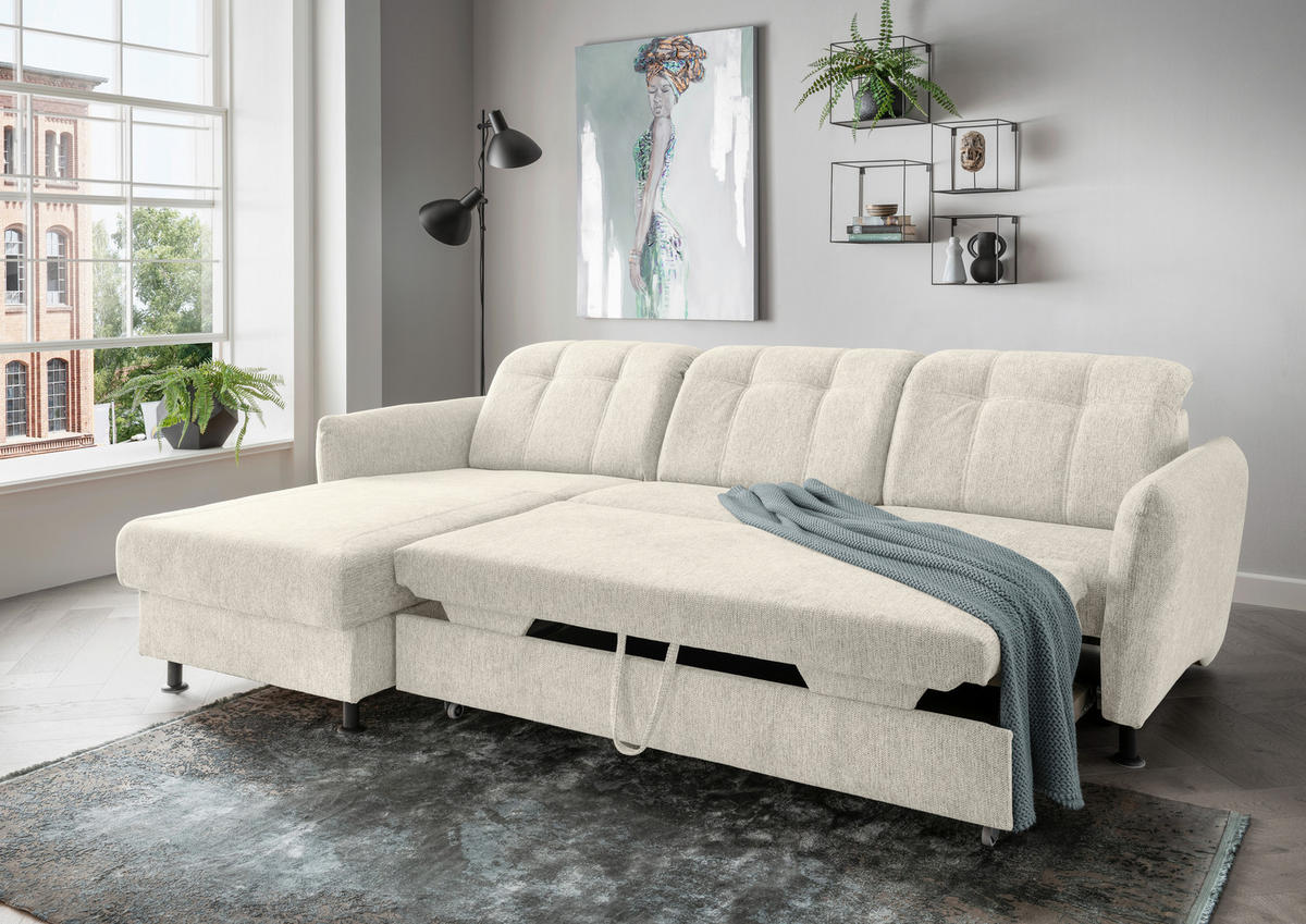 ECKSOFA in Chenille Beige  - Beige/Schwarz, Modern, Textil/Metall (184/267cm) - Livetastic