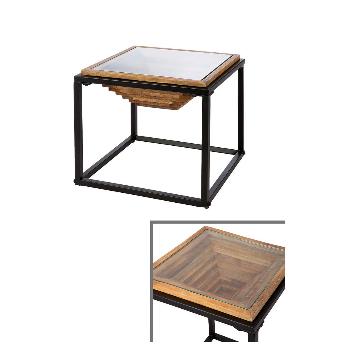 BEISTELLTISCH Mangoholz massiv Schwarz, Hellbraun quadratisch  - Hellbraun/Schwarz, Basics, Holz/Metall (44,5/40/45cm)