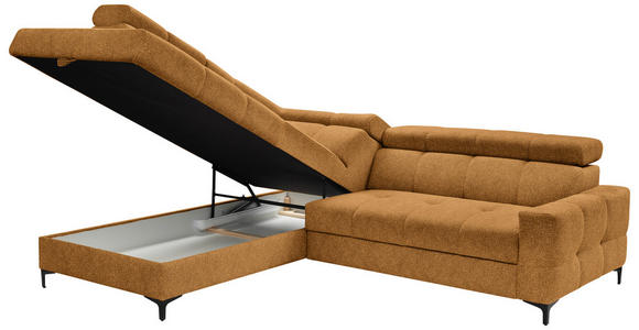 ECKSOFA in Struktur Dunkelgelb  - Dunkelgelb/Schwarz, MODERN, Textil/Metall (212/254cm) - Carryhome