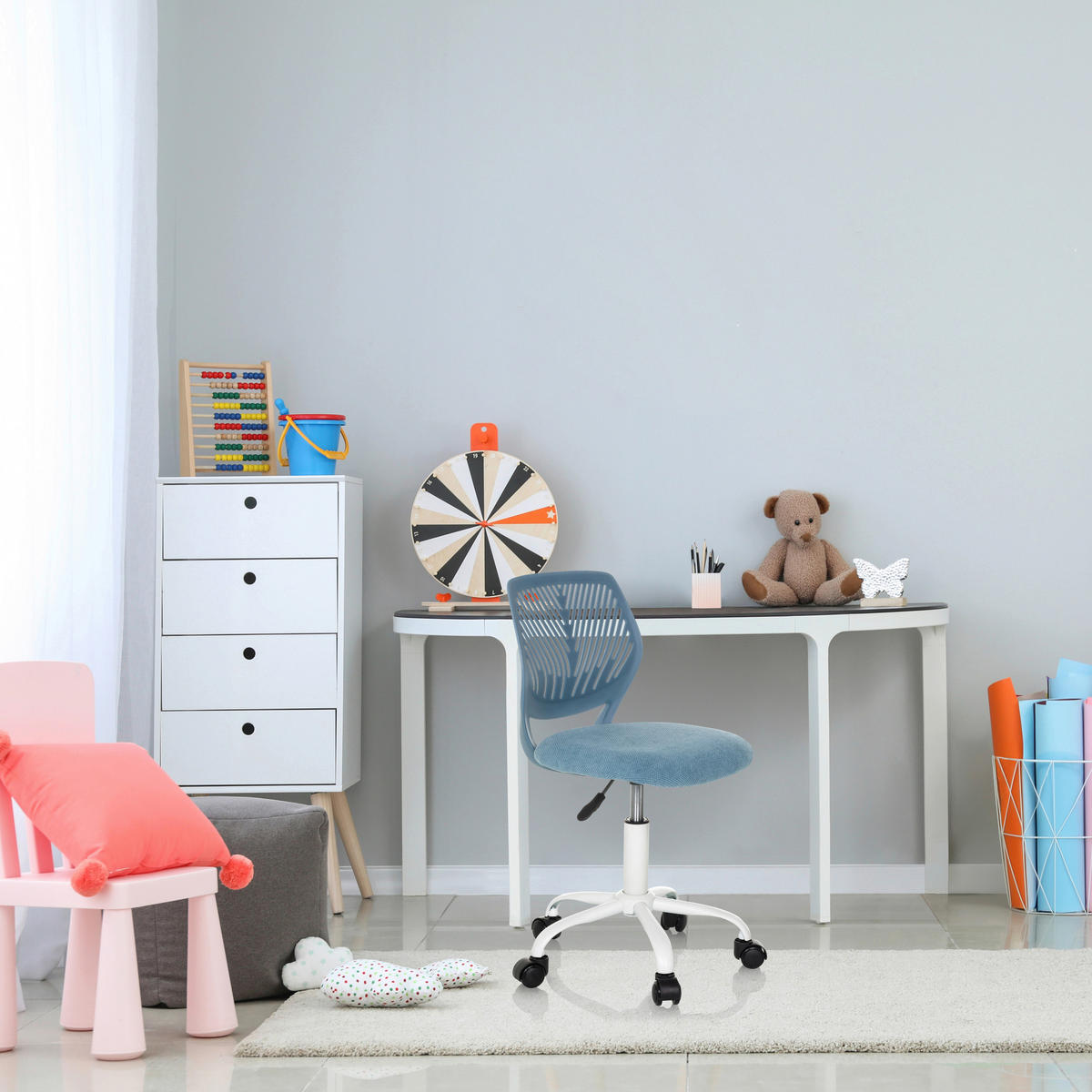 OTOČNÁ ŽIDLE PRO MLÁDEŽ, modrá - bílá/modrá, Moderní, kov/textil (51/75 - 85/51cm) - MID.YOU