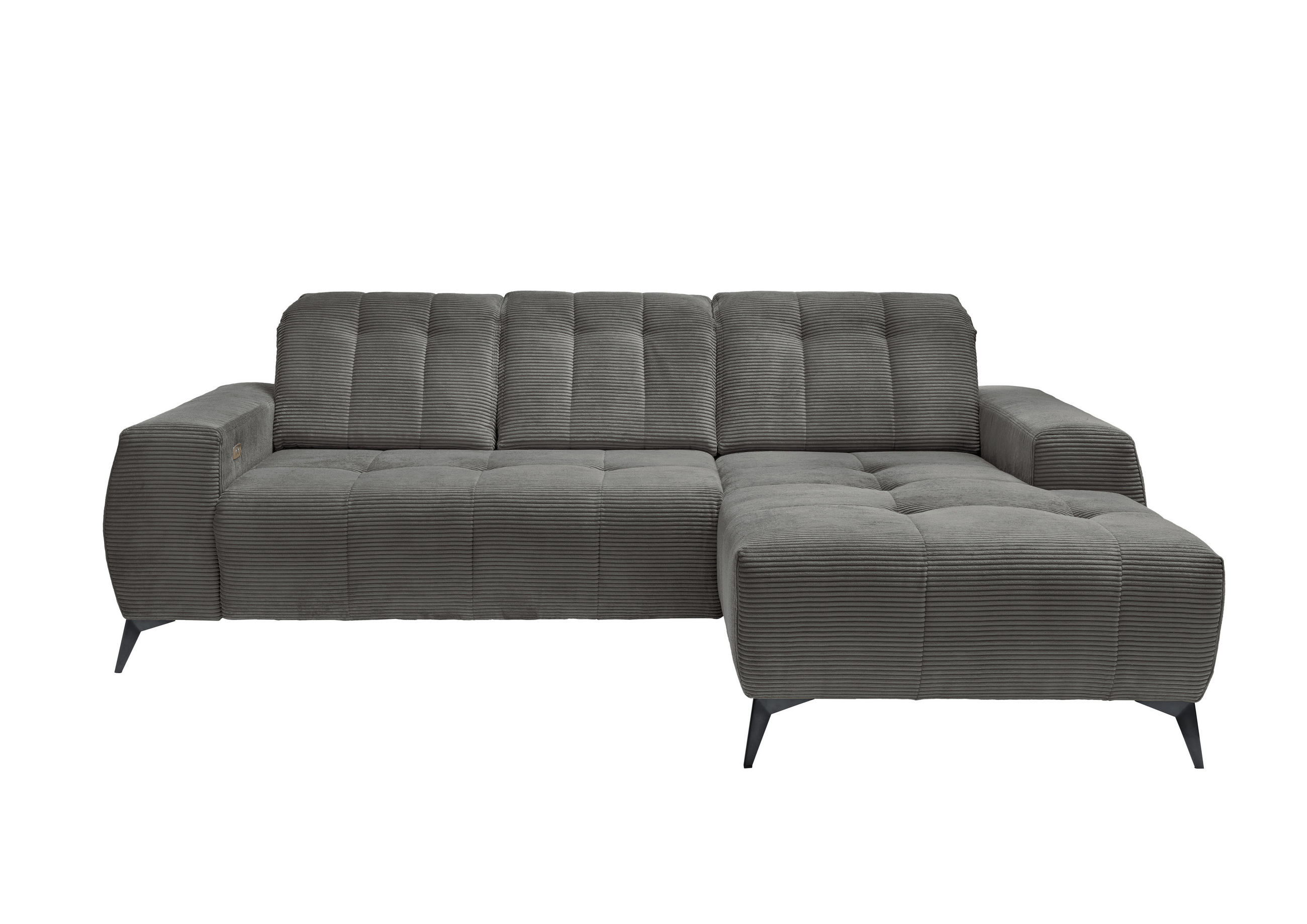 ECKSOFA Grau Cord - Schwarz/Grau, MODERN, Textil/Metall (258/180cm) - Livetastic