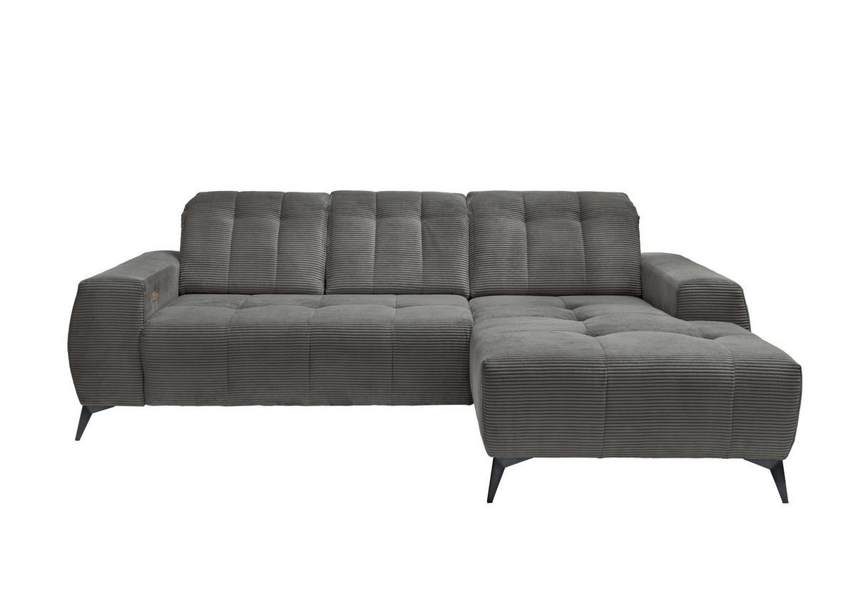 ECKSOFA in Cord Grau  - Schwarz/Grau, Modern, Textil/Metall (258/180cm) - Livetastic