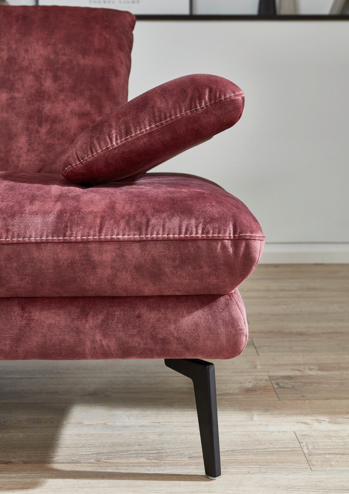 3-SITZER-SOFA in Velours Dunkelrot  - Beige/Schwarz, Design, Textil/Metall (222/89/104cm) - Dieter Knoll