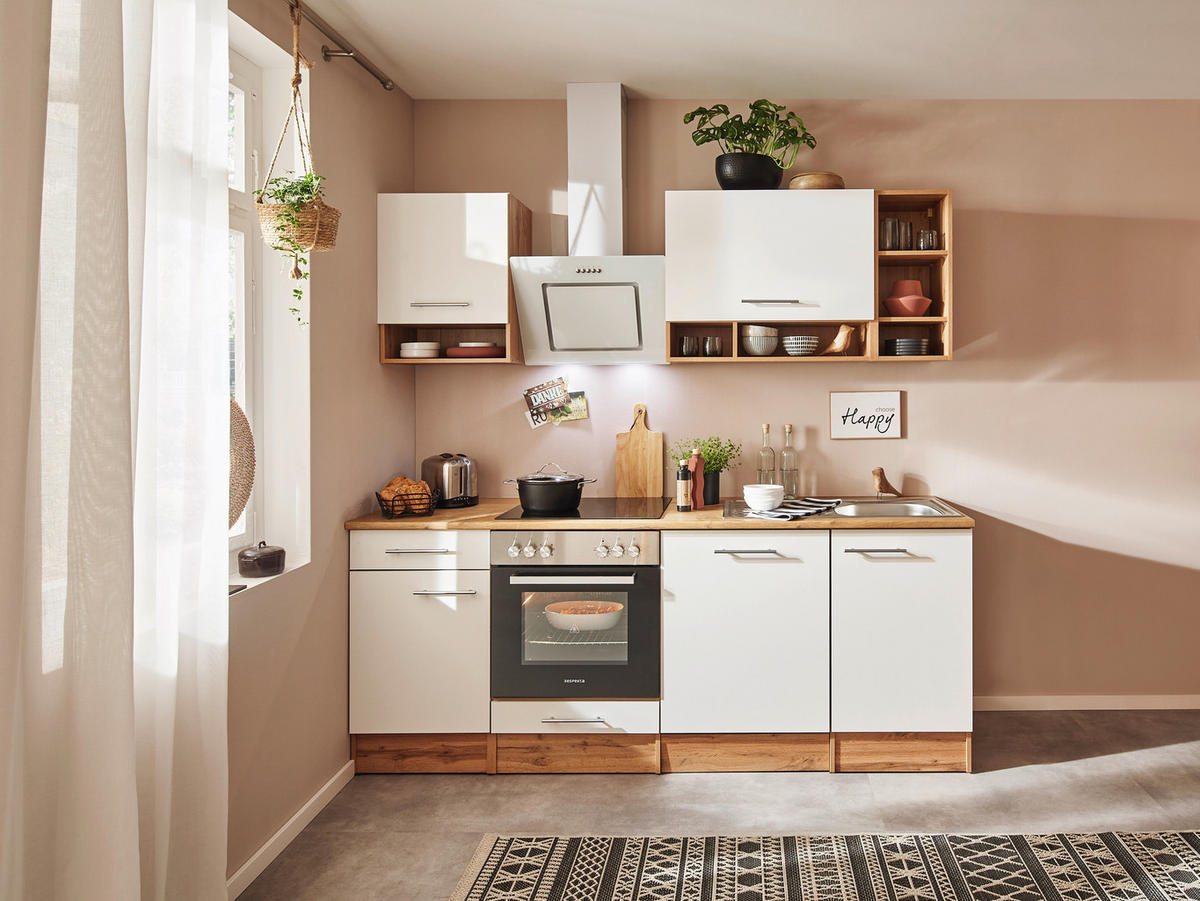 KÜCHENBLOCK 220 cm   in Weiß, Eichefarben  - Eichefarben/Weiß, MODERN, Holzwerkstoff (220cm) - Respekta