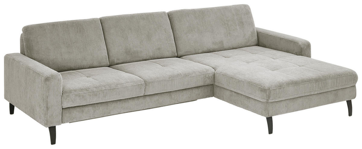 ECKSOFA in Cord Greige  - Greige/Schwarz, Modern, Textil/Metall (302/177cm) - Beldomo Style