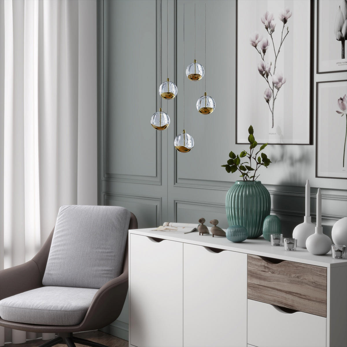 LED-HÄNGELEUCHTE 30/150 cm   - Goldfarben, Design, Glas/Metall (30/150cm) - Dieter Knoll