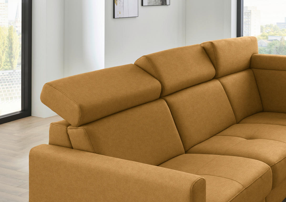 ECKSOFA Flachgewebe Currygelb  - Currygelb/Schwarz, Konventionell, Textil/Metall (276/214cm) - Beldomo System