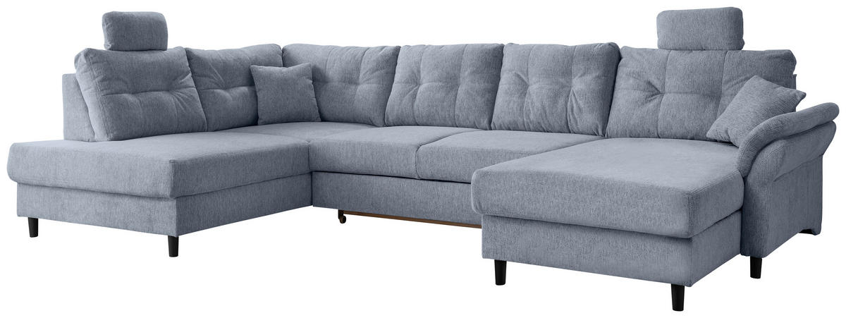 WOHNLANDSCHAFT in Chenille Hellblau  - Schwarz/Hellblau, Modern, Holz/Textil (206/338/176cm) - Livetastic