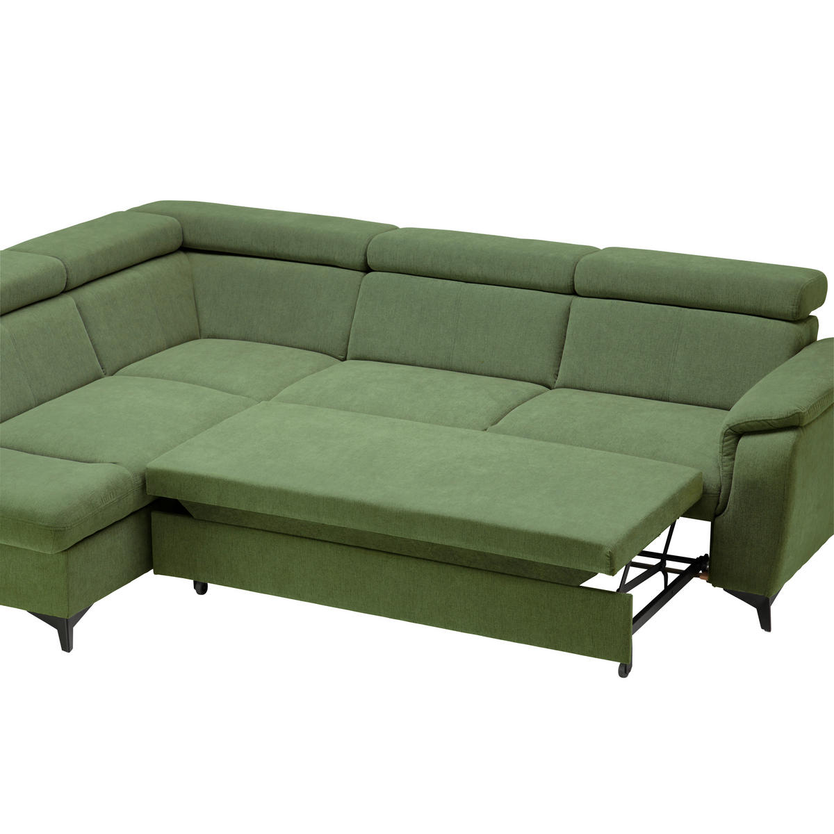 Ecksofa inkl. Funktionen in Chenille Hellgrün  - Schwarz/Hellgrün, Design, Textil/Metall (203/260cm) - Stylife