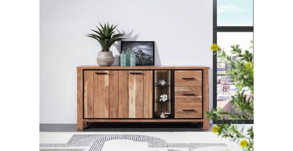 SIDEBOARD in 170/80/44 cm - Schwarz/Akaziefarben, LIFESTYLE, Glas/Holz (170/80/44cm) - Landscape