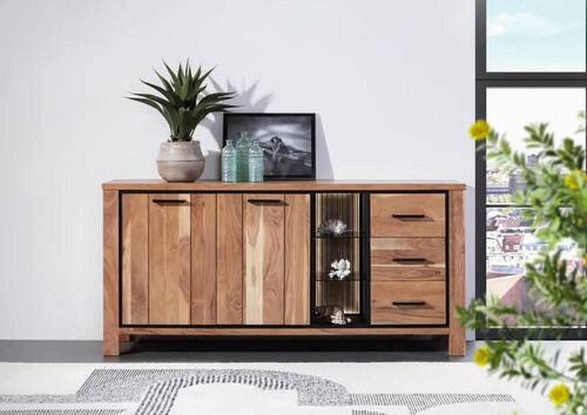 SIDEBOARD 170/80/44 cm  - Schwarz/Akaziefarben, LIFESTYLE, Glas/Holz (170/80/44cm) - Landscape