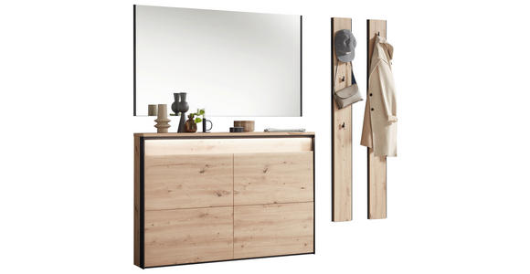 GARDEROBE 4-teilig in 180/190/24,3 cm - Schwarz/Eiche Artisan, KONVENTIONELL, Glas/Holzwerkstoff (180/190/24,3cm) - Voleo