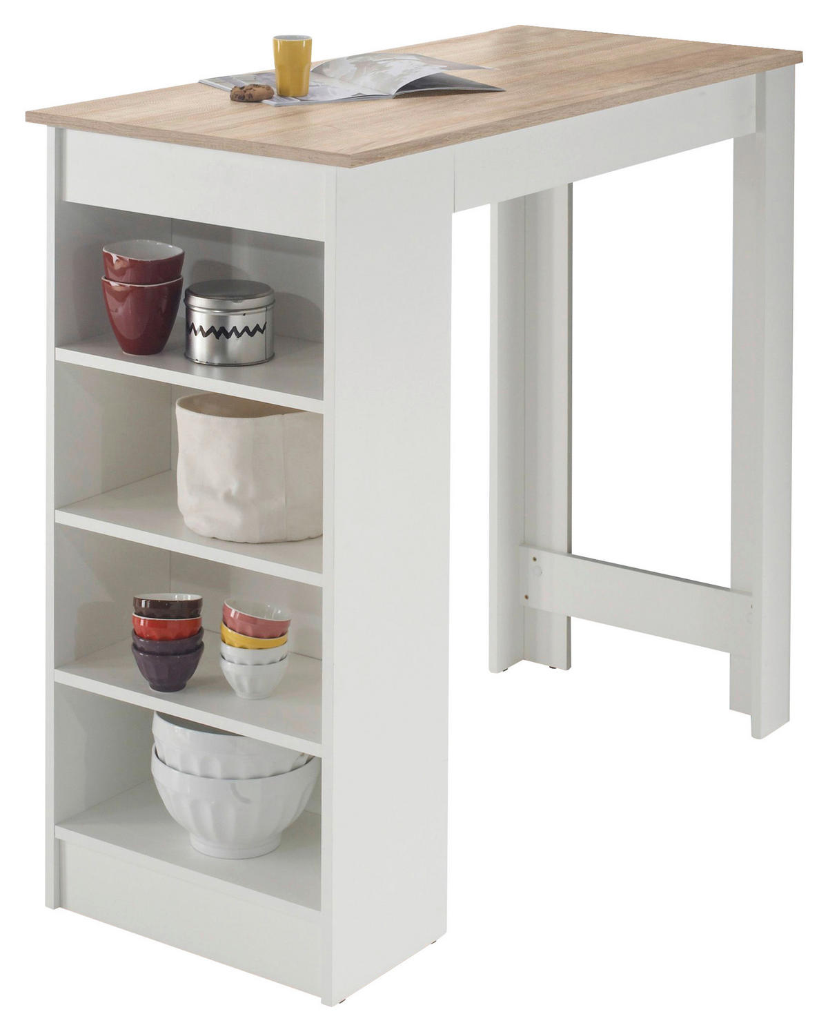 MASĂ DE BAR din material pe bază de lemn 115/50/103 cm   - alb/culoare lemn stejar, Design, material pe bază de lemn (115/50/103cm) - Carryhome