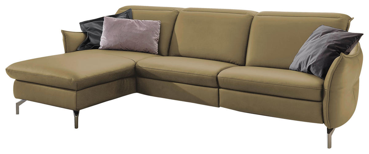 ECKSOFA in Lederlook (vegan) Olivgrün  179/233 cm  - Olivgrün/Nickelfarben, MODERN, Textil/Metall (179/233cm) - Livetastic