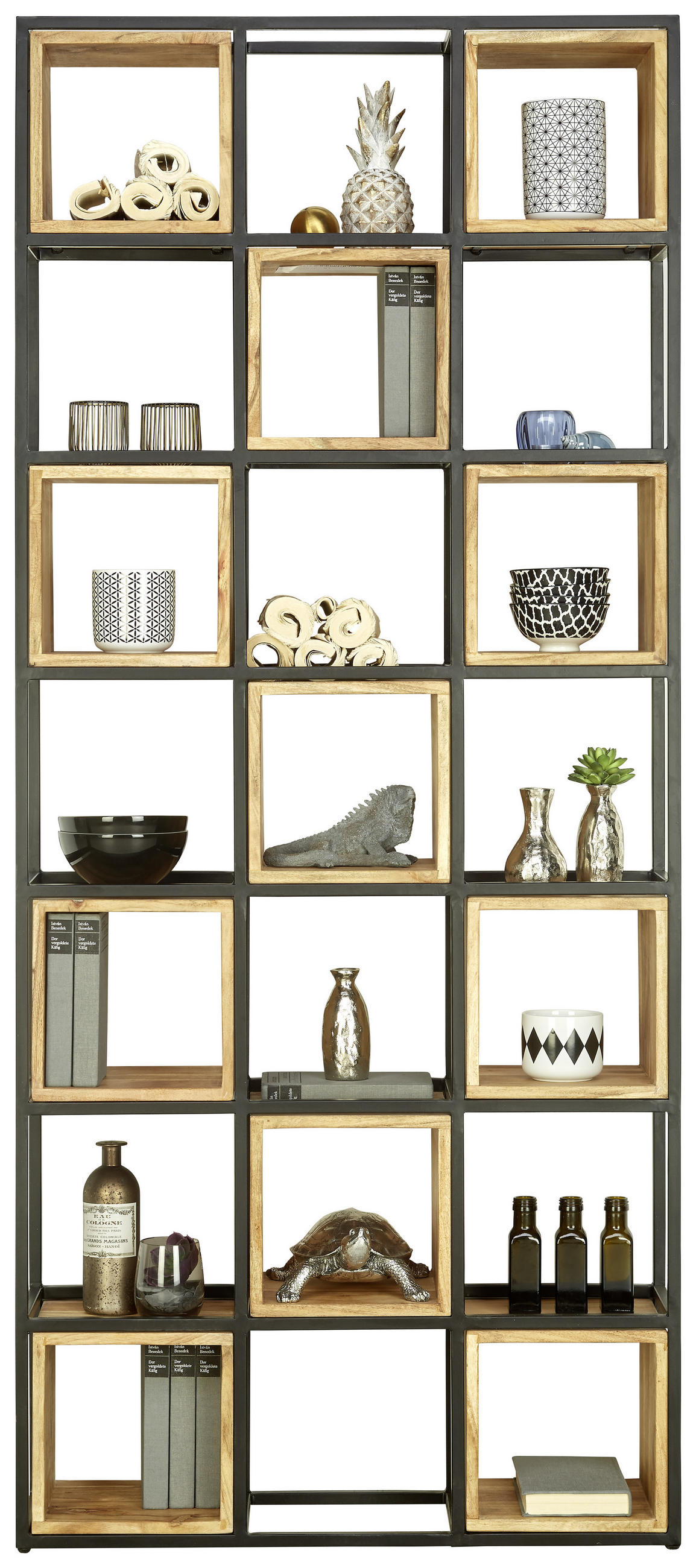 REGAL 78/180/24 cm Schwarz, Akaziefarben - Schwarz/Akaziefarben, Trend, Holz/Metall (78/180/24cm) - Ambia Home